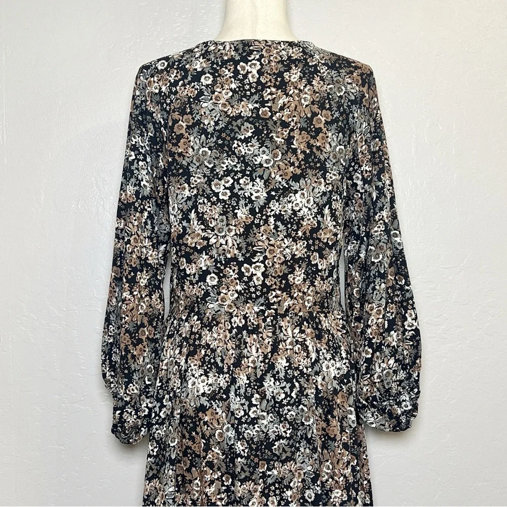 •MIA JOY• Long Sleeve Button Front High Low Midi Dress in‎ Black Floral Size S